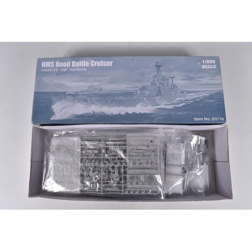 90 - A QUANTITY OF PLASTIC SCALE MODELS OF HMS HOOD AND OTHERS WITH ASSORTED INSTRUCTION BOOKLETS, compri... 