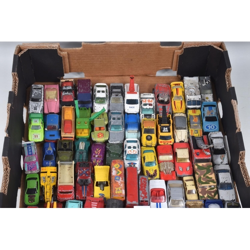 104 - A QUANTITY OF UNBOXED AND ASSORTED PLAYWORN DIECAST & PLASTIC VEHICLES, to include Matchbox, Husky, ... 