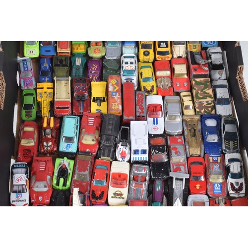 104 - A QUANTITY OF UNBOXED AND ASSORTED PLAYWORN DIECAST & PLASTIC VEHICLES, to include Matchbox, Husky, ... 