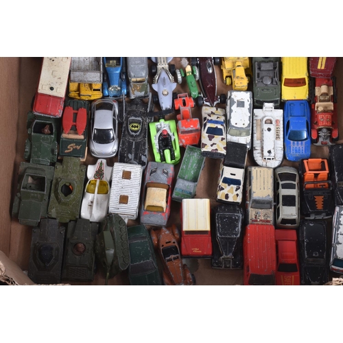 104 - A QUANTITY OF UNBOXED AND ASSORTED PLAYWORN DIECAST & PLASTIC VEHICLES, to include Matchbox, Husky, ... 