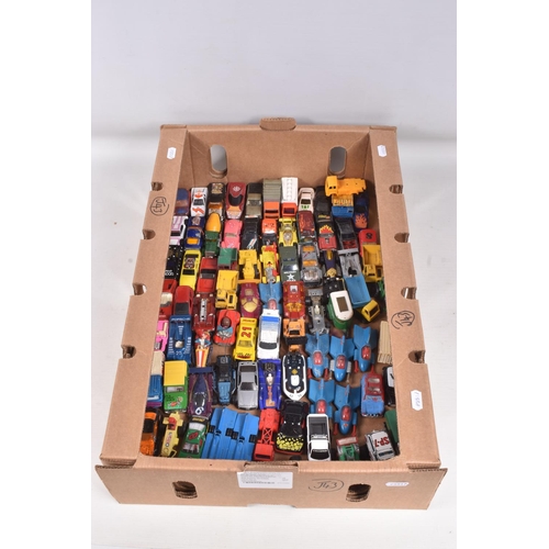 104 - A QUANTITY OF UNBOXED AND ASSORTED PLAYWORN DIECAST & PLASTIC VEHICLES, to include Matchbox, Husky, ... 