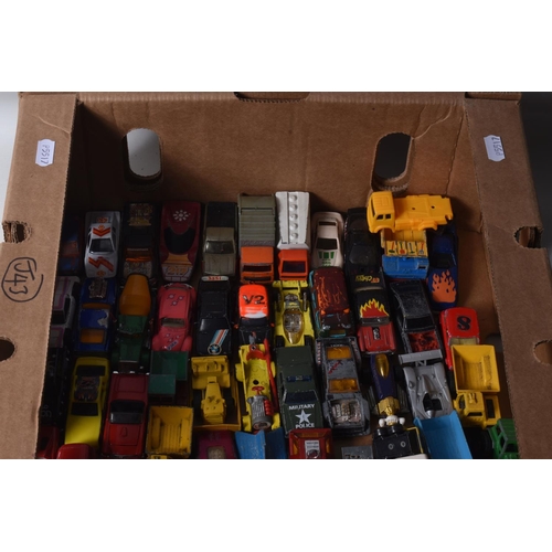 104 - A QUANTITY OF UNBOXED AND ASSORTED PLAYWORN DIECAST & PLASTIC VEHICLES, to include Matchbox, Husky, ... 