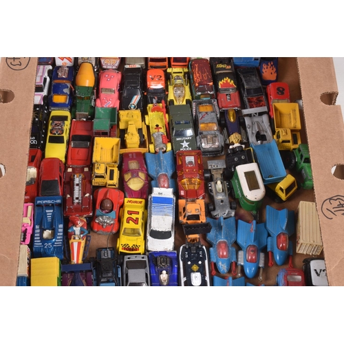 104 - A QUANTITY OF UNBOXED AND ASSORTED PLAYWORN DIECAST & PLASTIC VEHICLES, to include Matchbox, Husky, ... 