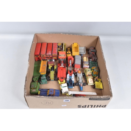 106 - A QUANTITY OF UNBOXED AND ASSORTED PLAYWORN DIECAST VEHICLES, to include Corgi Major Toys Bedford S ... 