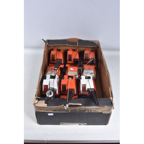 111 - SIX MINI TONKA TOYS LORRY/TRUCK MOUNTED CRANES, four in orange livery, the other two with red cab an... 