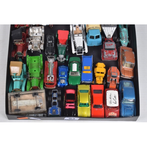 93 - A QUANTITY OF UNBOXED AND ASSORTED PLAYWORN DIECAST VEHICLES, to include Corgi Toys Mini Cooper S, N... 