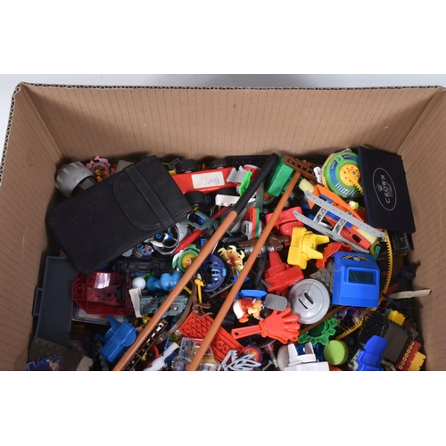 95 - FOUR BOXES OF ASSORTED CHILDREN'S TOYS, MOSTLY PLASTIC 21ST CENTURY, including Star Wars themed item... 