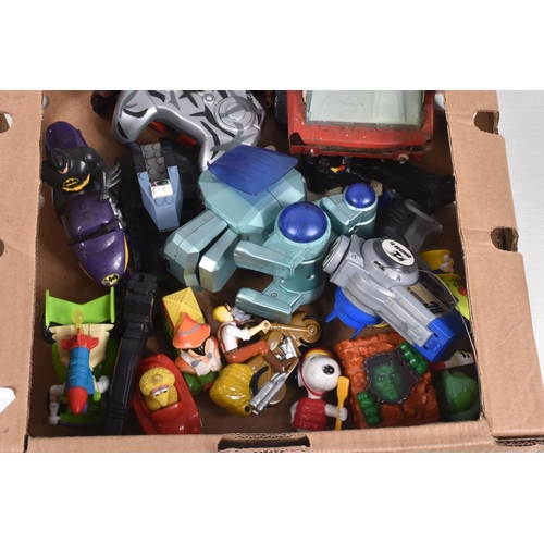 95 - FOUR BOXES OF ASSORTED CHILDREN'S TOYS, MOSTLY PLASTIC 21ST CENTURY, including Star Wars themed item... 