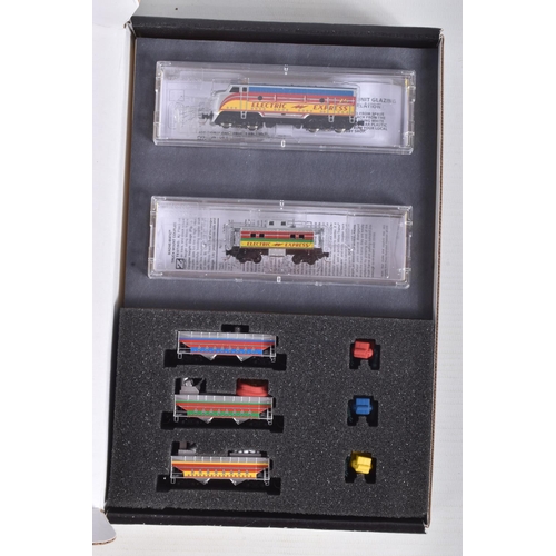 145 - A BOXED MICRO TRAINS Z SCALE ROBOT CHRISTMAS TRAIN SET, No.9942100, appears complete with F7 locomot... 