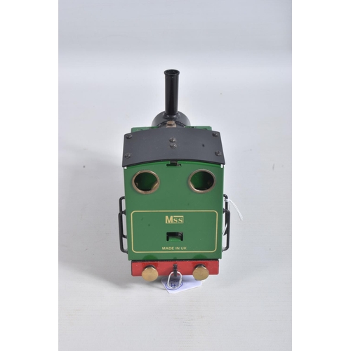 159 - AN UNBOXED MSS LIVE STEAM 0-4-0 LOCOMOTIVE AND TENDER, green and black livery with gold lining, not ... 