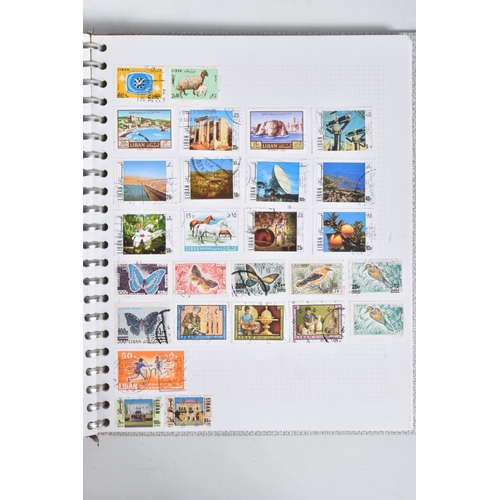 183 - BOX WITH FOUR ALBUMS OF WORLDWIDE STAMPS AND LOOSE IN PACKETS