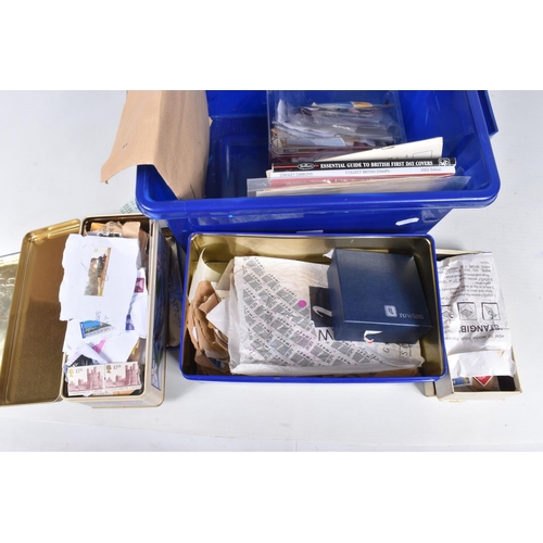 198 - LARGE ACCUMULATION OF STAMPS IN THREE BOXES AND A CARRIER BAG, we note a few GB presentation packs, ... 