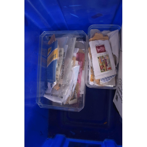 198 - LARGE ACCUMULATION OF STAMPS IN THREE BOXES AND A CARRIER BAG, we note a few GB presentation packs, ... 