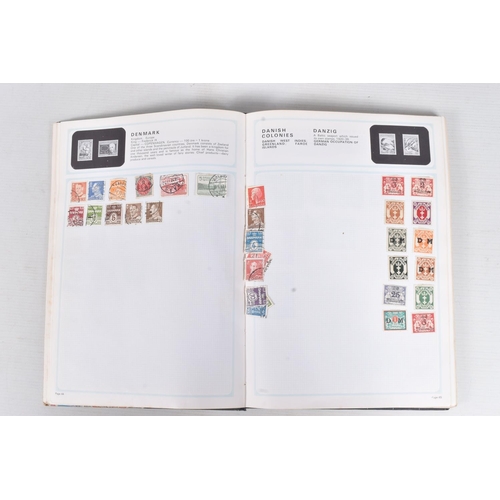 205 - BOX OF STAMPS IN AN ALBUM INCLUDING M+U GB COLLECTION AND AN OLD MOVALEAF ALBUM WITH CONTENTS