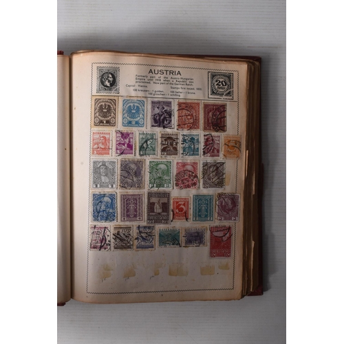 205 - BOX OF STAMPS IN AN ALBUM INCLUDING M+U GB COLLECTION AND AN OLD MOVALEAF ALBUM WITH CONTENTS