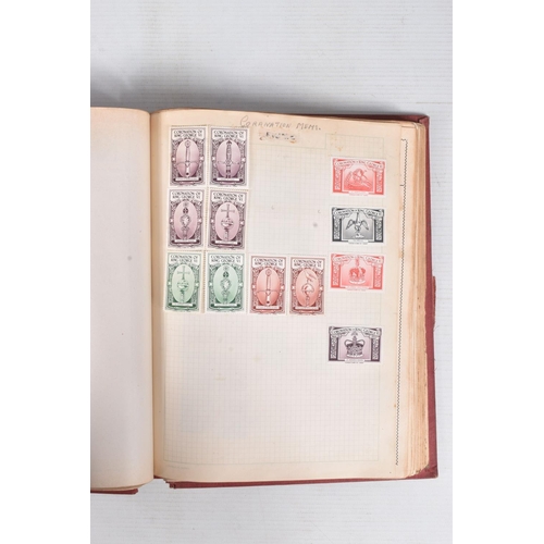 205 - BOX OF STAMPS IN AN ALBUM INCLUDING M+U GB COLLECTION AND AN OLD MOVALEAF ALBUM WITH CONTENTS