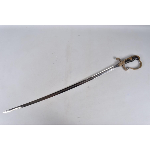 235 - A GERMAN THIRD REICH OFFICERS SWORD MADE BY EICKHORN, this has a gilt aluminium hilt and an eagle on... 