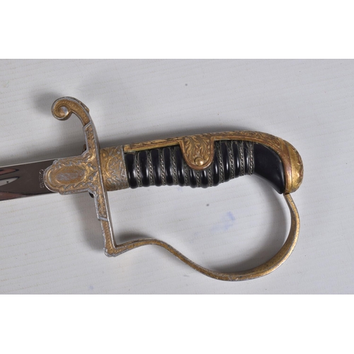 235 - A GERMAN THIRD REICH OFFICERS SWORD MADE BY EICKHORN, this has a gilt aluminium hilt and an eagle on... 