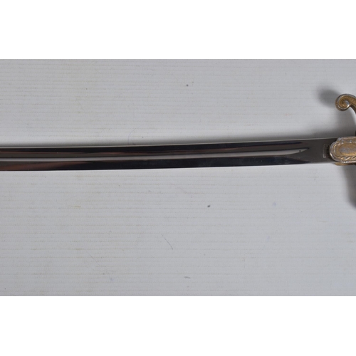 235 - A GERMAN THIRD REICH OFFICERS SWORD MADE BY EICKHORN, this has a gilt aluminium hilt and an eagle on... 