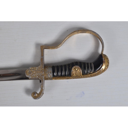 235 - A GERMAN THIRD REICH OFFICERS SWORD MADE BY EICKHORN, this has a gilt aluminium hilt and an eagle on... 