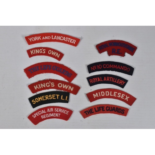 251 - A SELECTION OF BRITISH REGIMENT SHOULDER PATCHES WW2 ERA & AFTER to include Kings own, Special Air S... 