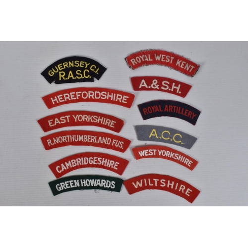 253 - SELECTION OF BRITISH REGIMENT SHOULDER PATCHES, WW2 AND LATER to include, Guernsey CI RASC, Intel Co... 