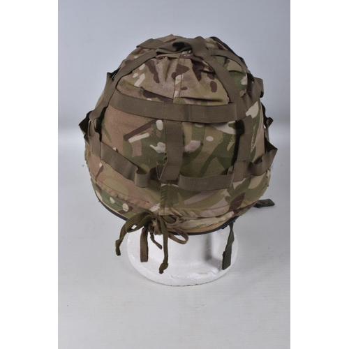 260 - BRITISH ARMED FORCES MK7 COMBAT HELMET, SAND COLOURED WITH CAMO COVER,ALL COMPLETE WITH STRAPS PADDI... 