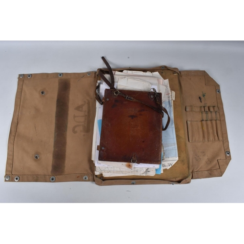 263 - A LARGE BRITISH MILITARY MAP/DOCUMENT CASE IN CANVAS, containing a large number of maps, diagrams, a... 