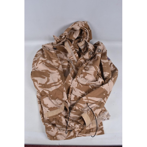 268 - BOX CONTAINING A NUMBER OF MILITARY UNIFORM ITEMS AS FOLLOWS, standard Camo shirt believed UK no lab... 