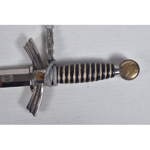 271 - A GERMAN LUFTWAFFE DAGGER WITH SCABBARD AND PORTEPEE, the blade is maker marked for F.W. Holler of S... 