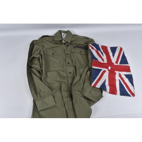 279 - BOX CONTAINING VARIOUS MILTARY RELATED ITEMS  as follows, 2 British Army Green Cotton shirts, large ... 