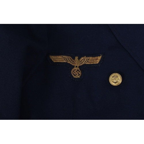 284 - A GERMAN KRIEGSMARINE OFFICERS JACKET, this is double breasted style and has a gold bullion thread e... 