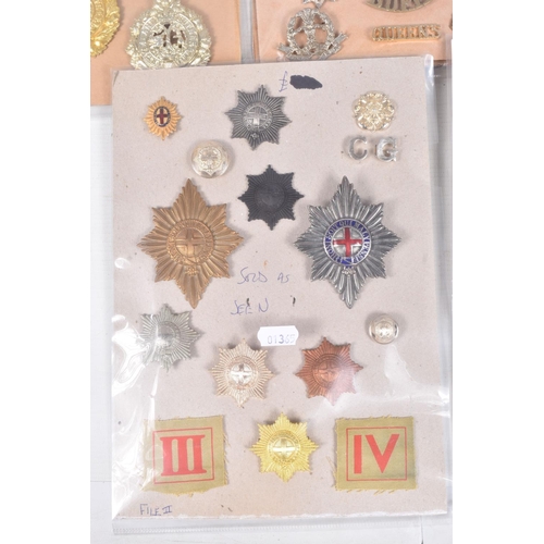 294 - FIVE A4 SIZE CARDS WITH VARIOUS BADGES, COLLAR DEVICES, CRESTS, PATCHES etc to include Argyle & Suth... 