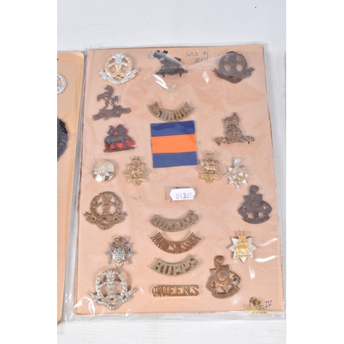 294 - FIVE A4 SIZE CARDS WITH VARIOUS BADGES, COLLAR DEVICES, CRESTS, PATCHES etc to include Argyle & Suth... 