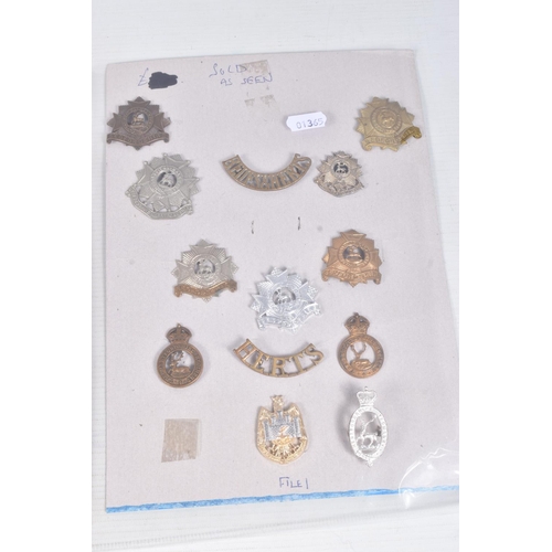 294 - FIVE A4 SIZE CARDS WITH VARIOUS BADGES, COLLAR DEVICES, CRESTS, PATCHES etc to include Argyle & Suth... 