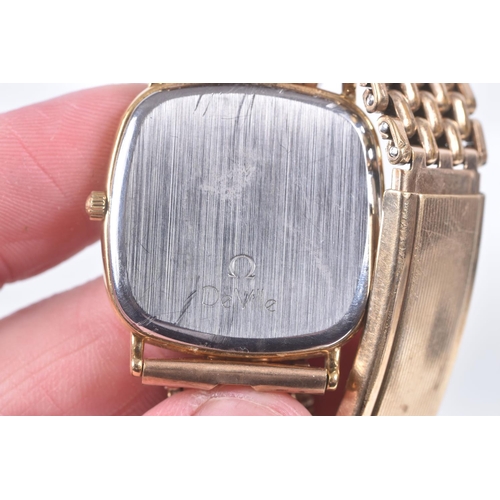 301 - AN 'OMEGA' DE VILLE WRISTWATCH, quartz movement, square dial signed 'Omega', baton markers, date ape... 