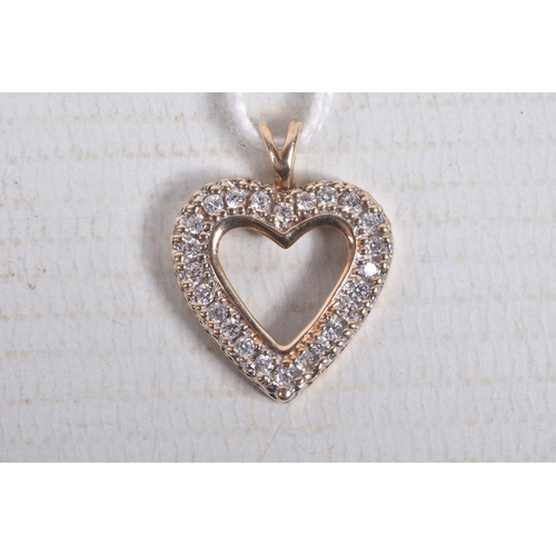 305 - A 9CT GOLD HEART PENDANT, open work heart set with colourless cubic zirconia, fitted with a split V ... 