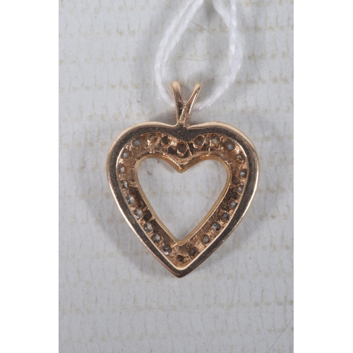 305 - A 9CT GOLD HEART PENDANT, open work heart set with colourless cubic zirconia, fitted with a split V ... 