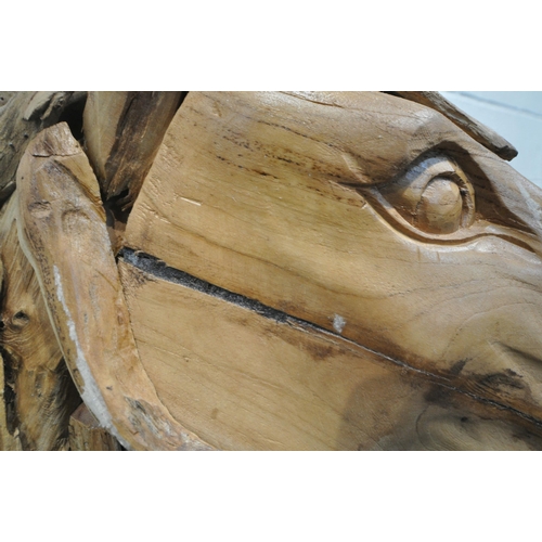 153 - A LARGE DECORATIVE DRIFTWOOD HORSE HEAD, on a plinth, height 102cm, condition report: signs of damp,... 