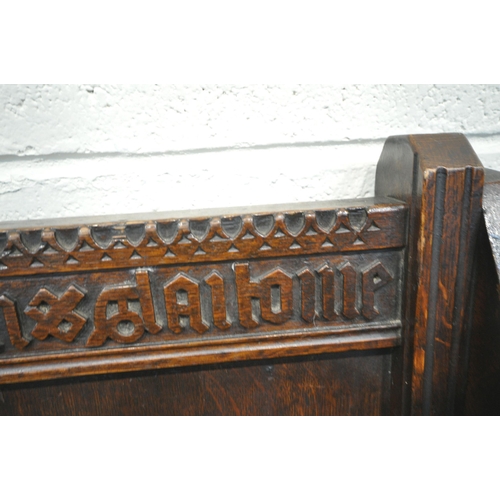 162 - A PAIR OF 20TH CENTURY OAK GLASTONBURY CHAIRS, with various carved details all over, shaped open arm... 