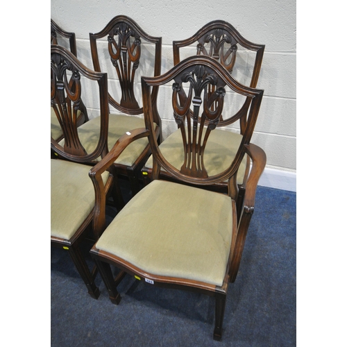 164 - A SET OF SIX REPRODUCTION MAHOGANY SHIELD BACK CHAIRS, including two carvers, condition report: gene... 