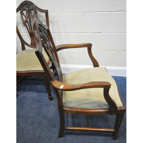 164 - A SET OF SIX REPRODUCTION MAHOGANY SHIELD BACK CHAIRS, including two carvers, condition report: gene... 