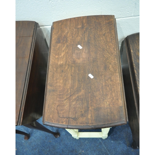 170 - A PARTIALLY PAINTED 20TH CENTURY OAK DROP LEAF BARLEY TWIST TABLE, open width 91cm x closed width 35... 