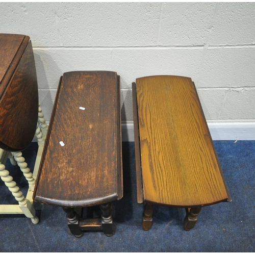 170 - A PARTIALLY PAINTED 20TH CENTURY OAK DROP LEAF BARLEY TWIST TABLE, open width 91cm x closed width 35... 