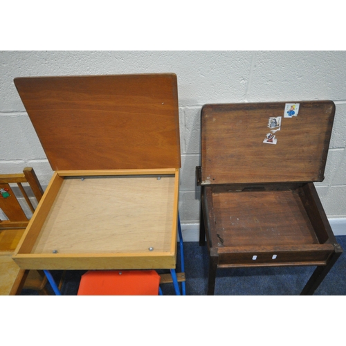 176 - A SELECTION OF CHILDS FURNITURE, to include two desks, each with a hinged lid, largest width 50cm x ... 