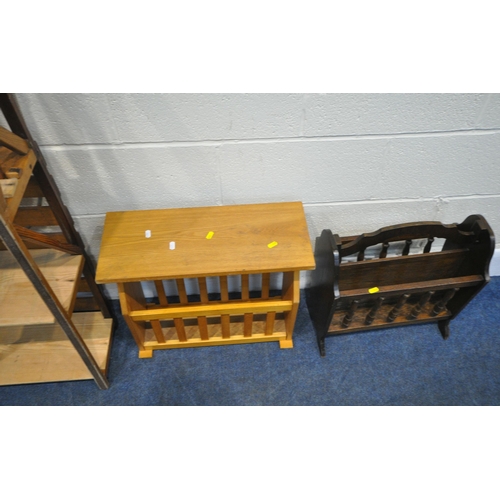 179 - A LATE 20TH CENTURY OAK BOOKSTAND, with a brass remembrance plaque, width 77cm x depth 26cm x height... 