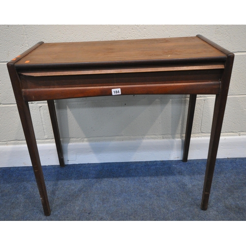 184 - POSSIBLY YOUNGER, A MID CENTURY TEAK HALL / SIDE TABLE, fitted with a single frieze drawer, raised o... 