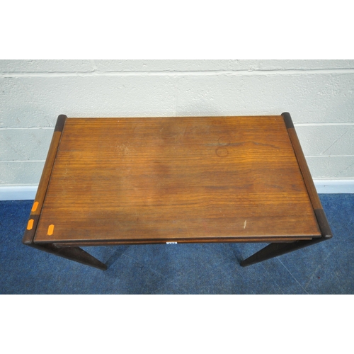 184 - POSSIBLY YOUNGER, A MID CENTURY TEAK HALL / SIDE TABLE, fitted with a single frieze drawer, raised o... 