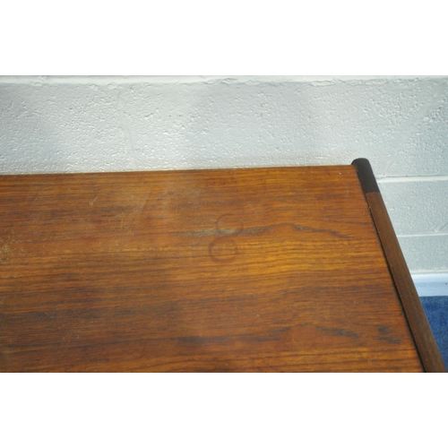 184 - POSSIBLY YOUNGER, A MID CENTURY TEAK HALL / SIDE TABLE, fitted with a single frieze drawer, raised o... 