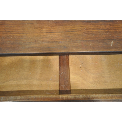 184 - POSSIBLY YOUNGER, A MID CENTURY TEAK HALL / SIDE TABLE, fitted with a single frieze drawer, raised o... 